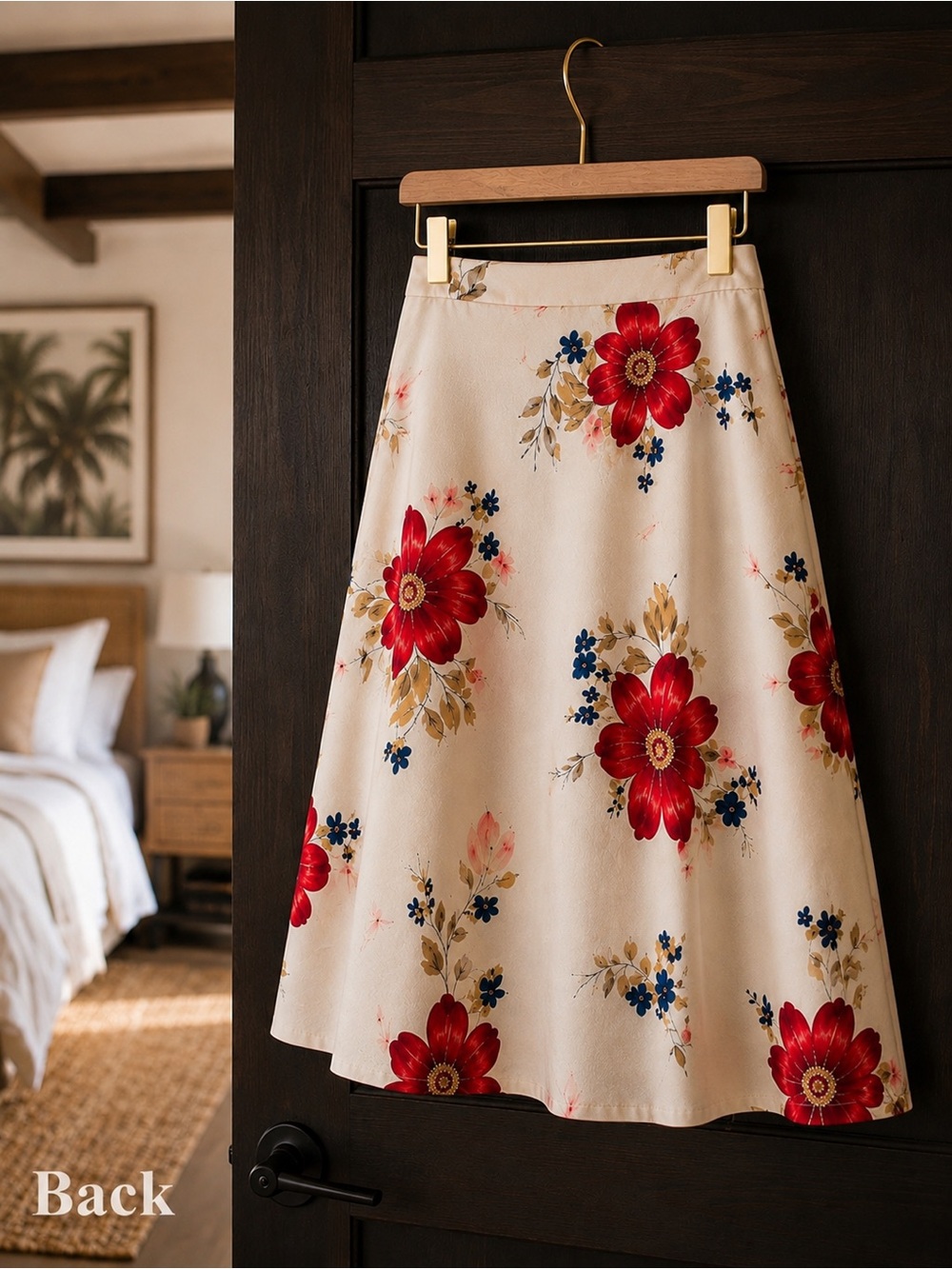 Like New! Floral A-Line Skirt - Red and Cream, Silk Blend, Lined, Gorgeous Fem - Picture 8 of 15